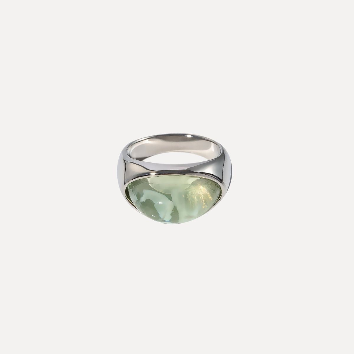 Bague argenté Pierre Verte – Résine & Acier Inoxydable