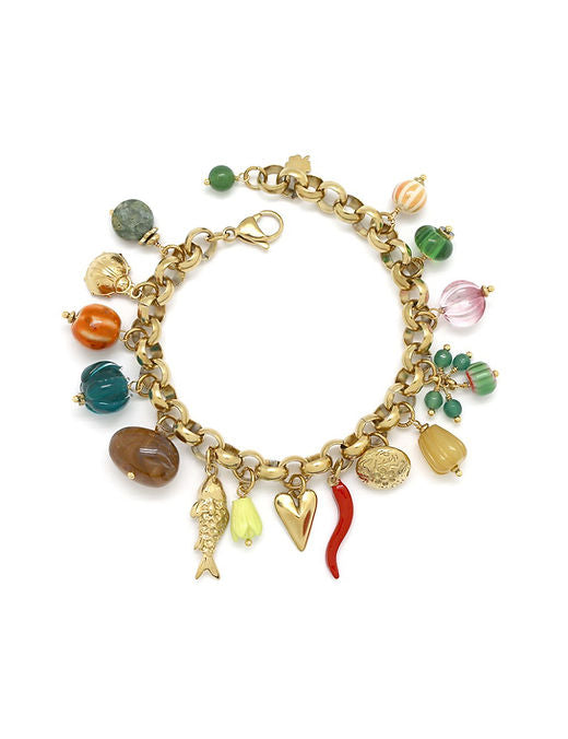 Bracelet doré à charms pierres naturelles – Acier inoxydable plaqué or 18k | Bijou coloré femme