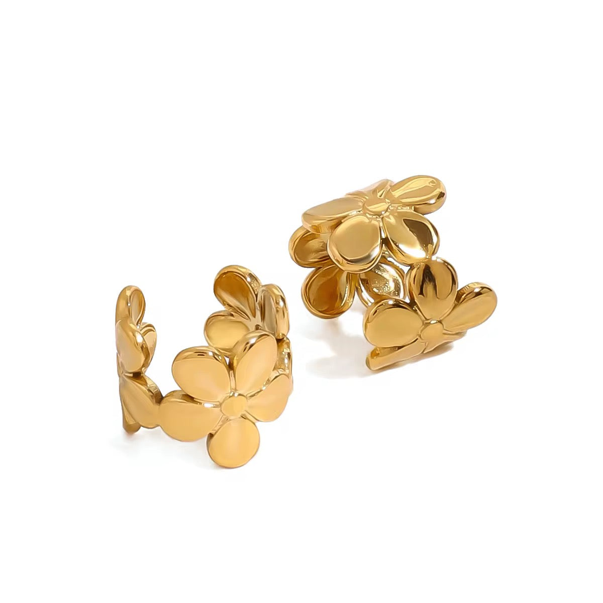 Faux Piercing d'Oreille – Anneau oreilles 3 Fleurs Acier Inoxydable