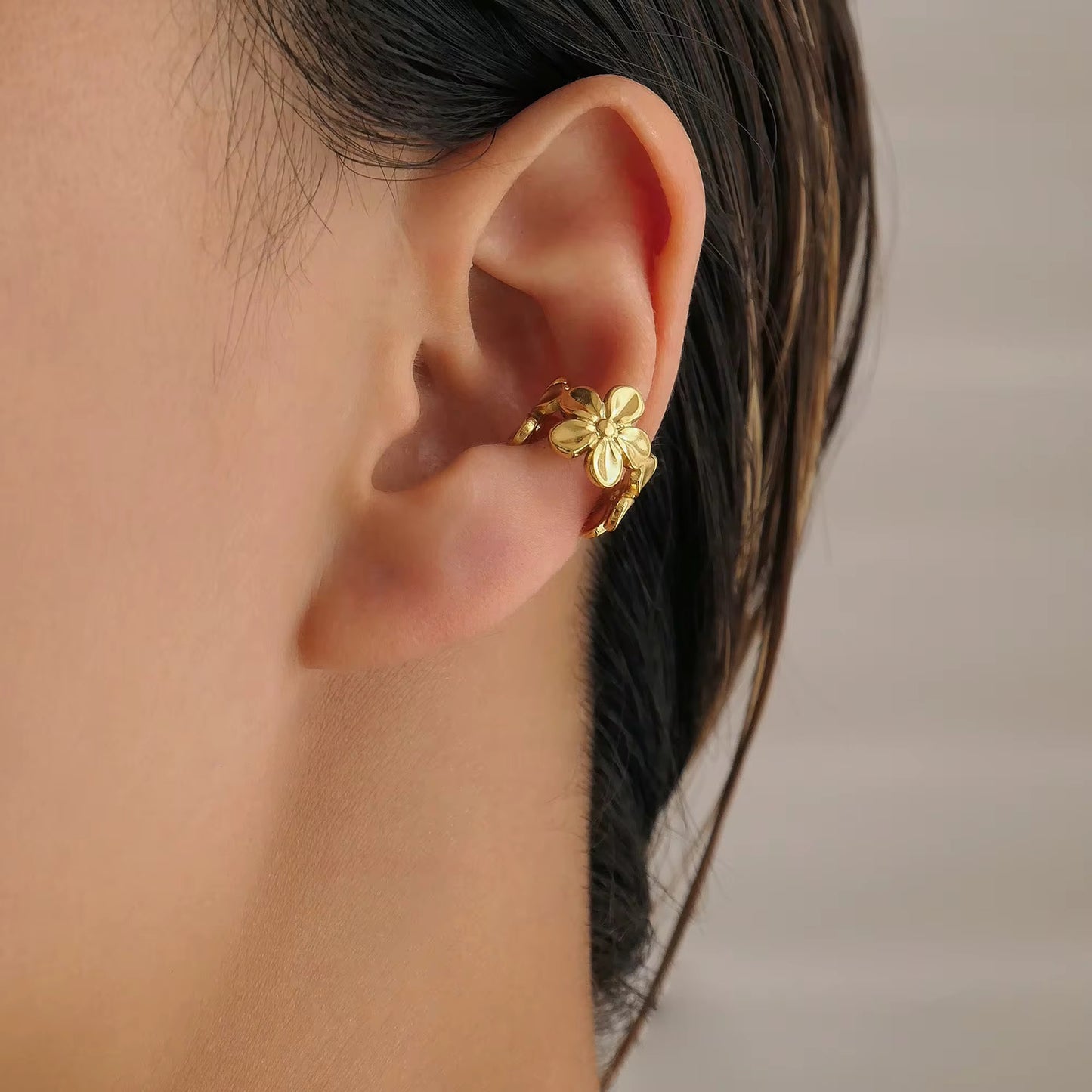 Faux Piercing d'Oreille – Anneau oreilles 3 Fleurs Acier Inoxydable