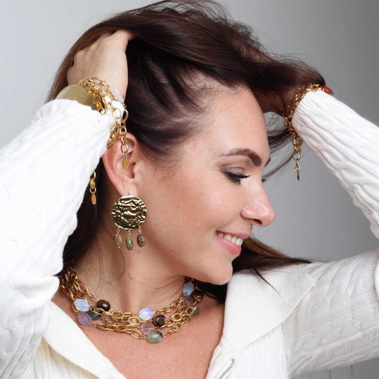 Orchidée : Collier avec quatre pierres naturelles d’Améthyste