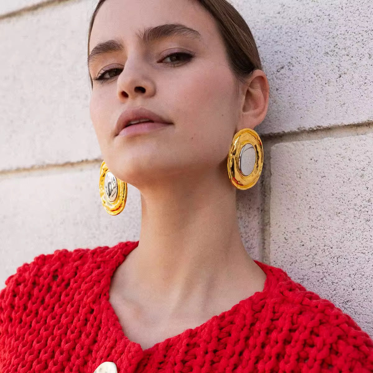 Grandes boucles d’Oreilles Ovales Bicolores – Doré et Argenté