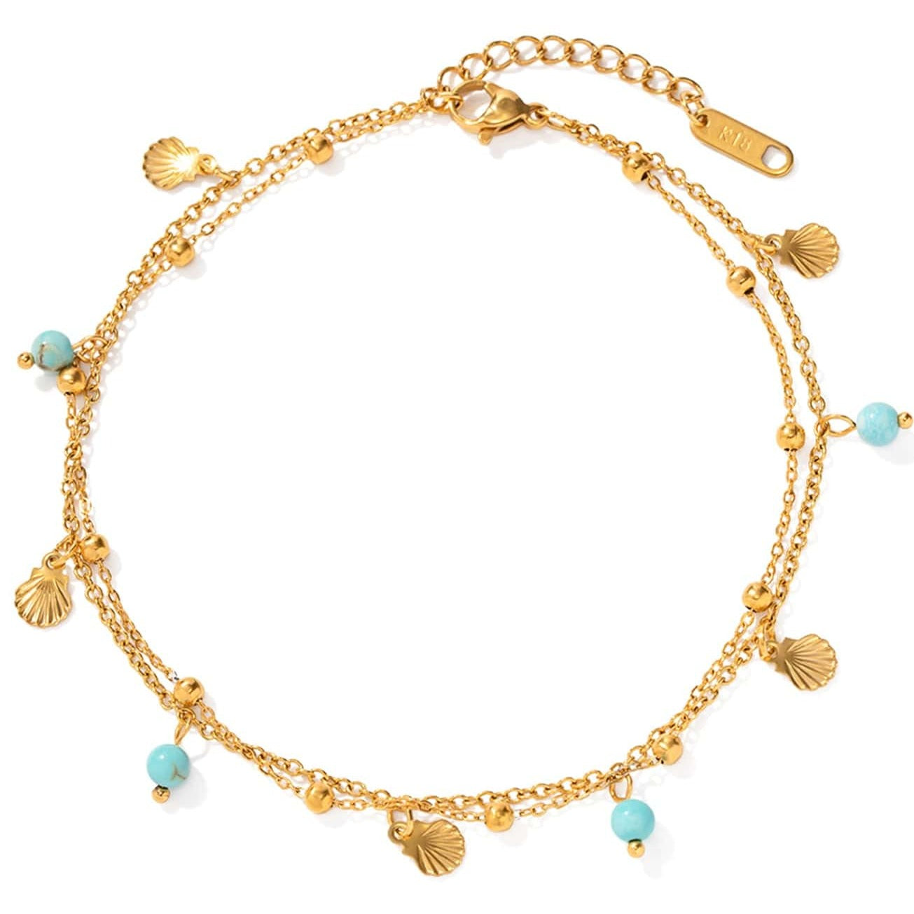 Bracelet de cheville double chaîne, multi charms