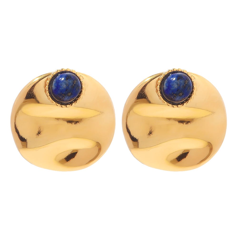 Sophia : Boucles d'oreilles martelées ornées de pierres de Lapis bleu