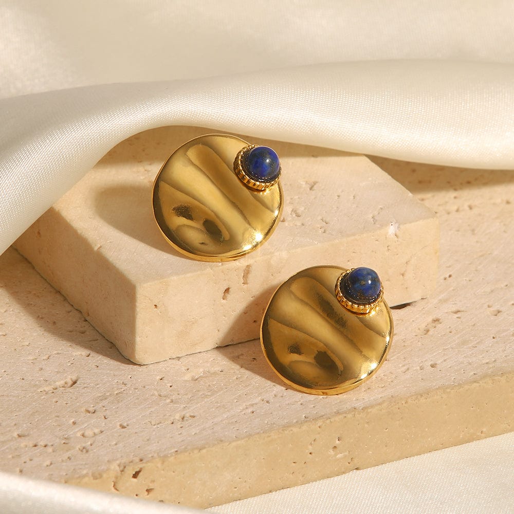 Sophia : Boucles d'oreilles martelées ornées de pierres de Lapis bleu