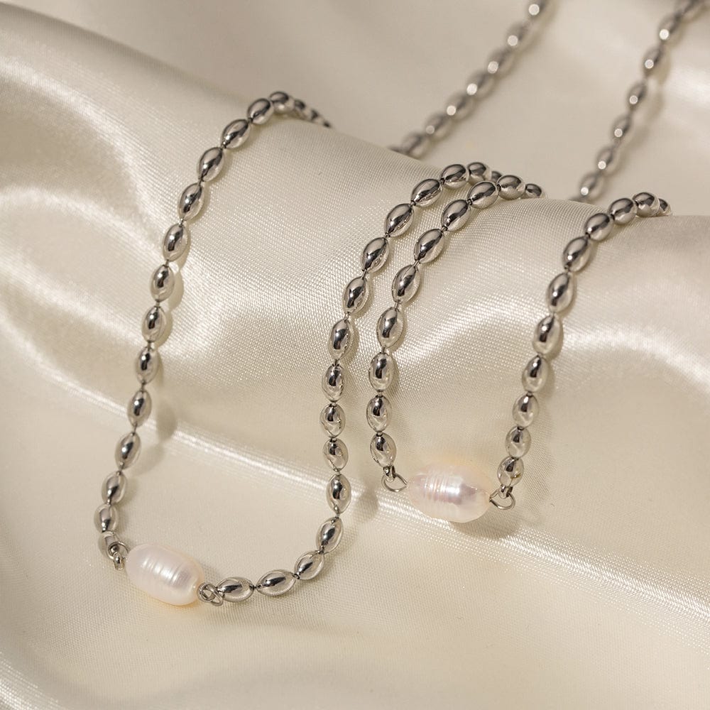 collier argent avec pendentif perle blanche