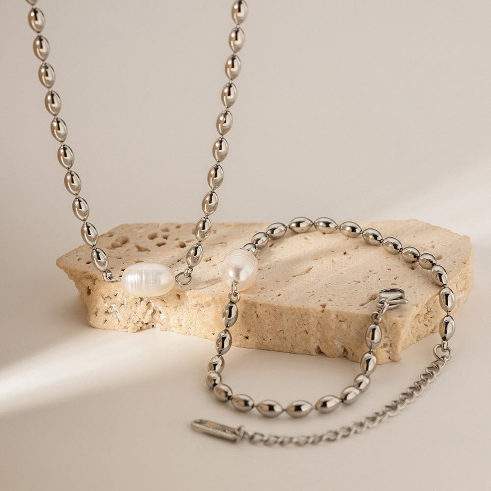 collier argent avec pendentif perle blanche