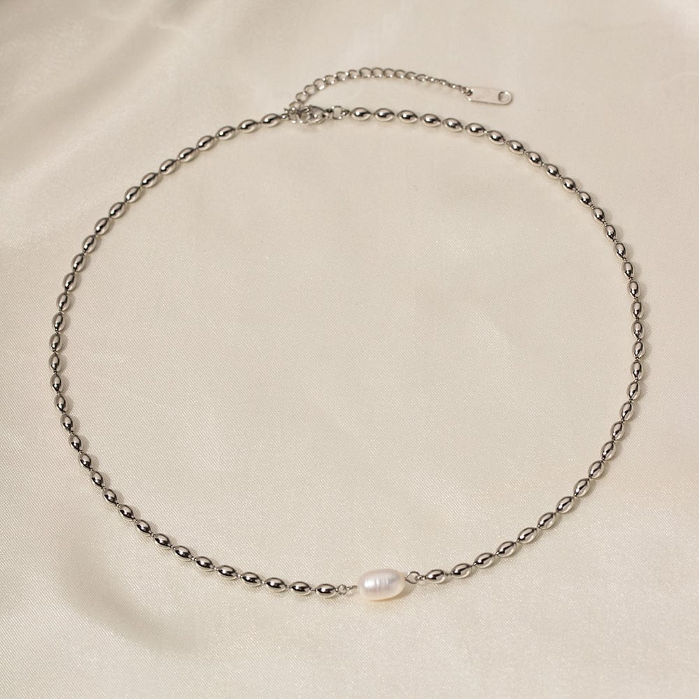 Unique : Collier en acier inoxydable et perle d'eau douce
