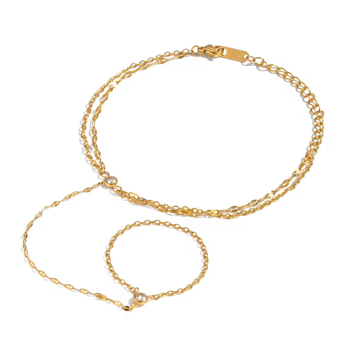 Chaîne de main multi-rangs avec zircons brillants - Bijou de main