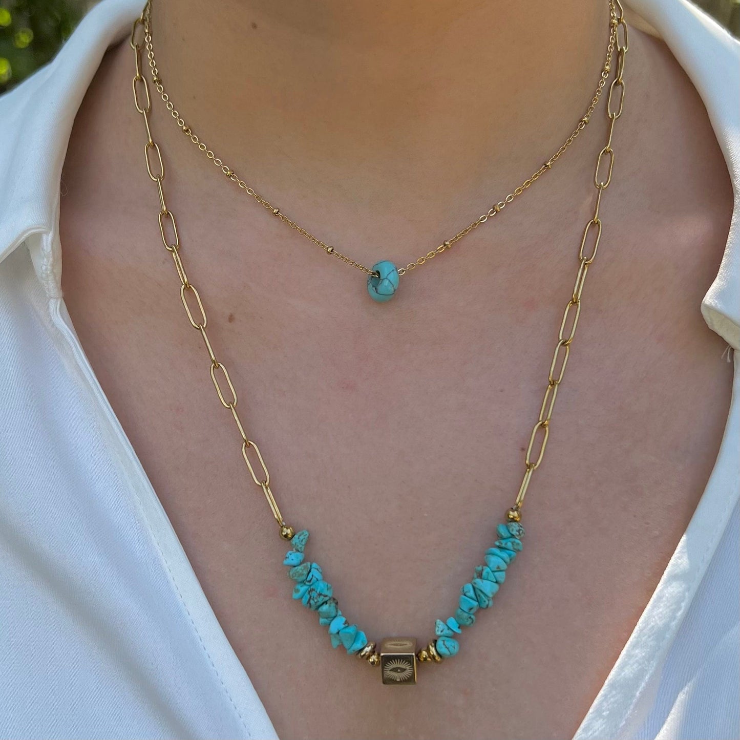 Gold Eye : Collier Turquoise, pierres naturelles L'or Didon