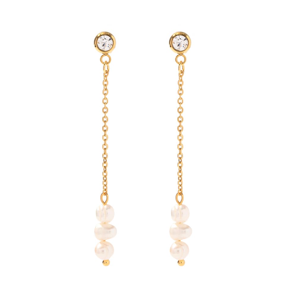 Antoinette : Boucles d'oreilles pendantes 3 perles de culture d'eau douce
