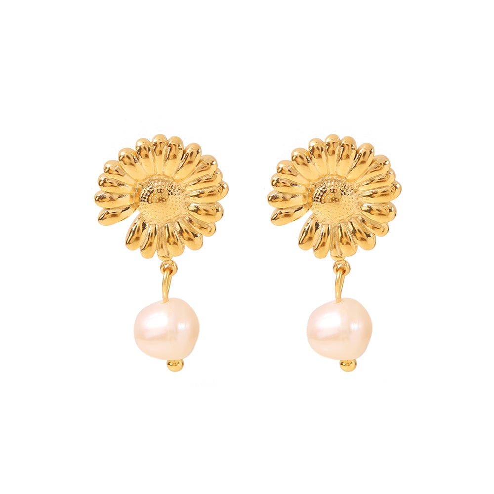 Orchidée : Boucles d'oreilles, perle d'eau douce naturelle