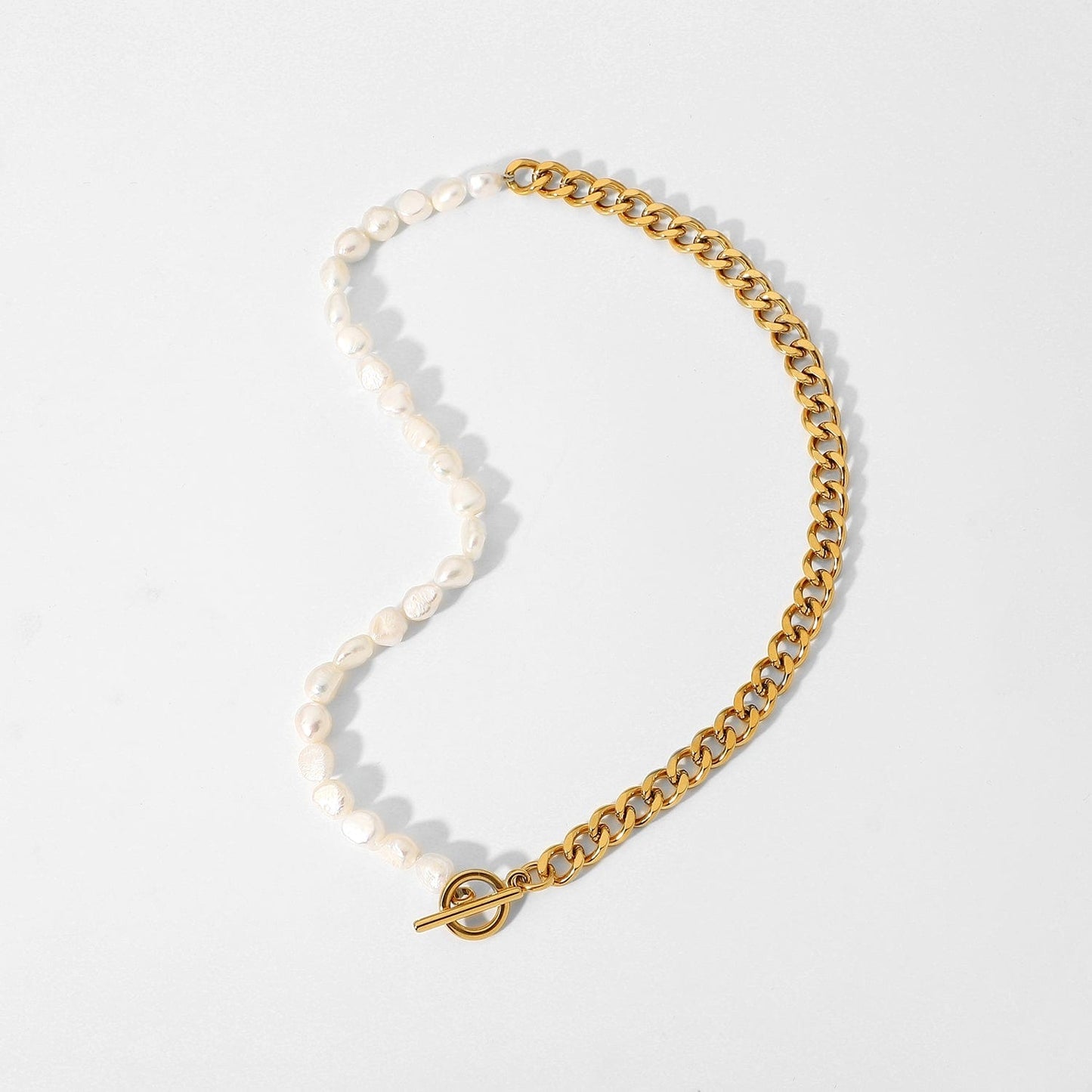 Duo : Collier en perles d'eau douce et acier inoxydable