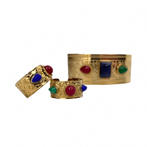 Cléopatre : Bague avec trois-mini pierres naturelles polies