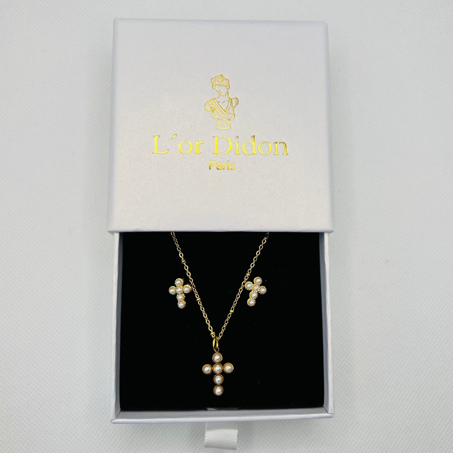 Coffret Marie : Ensemble Collier et boucles d'oreilles CROIX L'or Didon