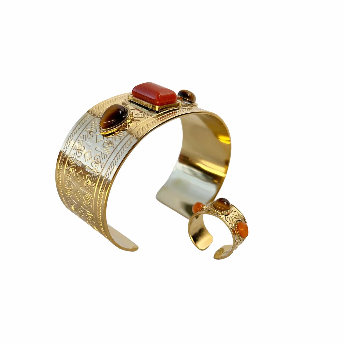 Cléopatre : Bague avec trois-mini pierres naturelles polies