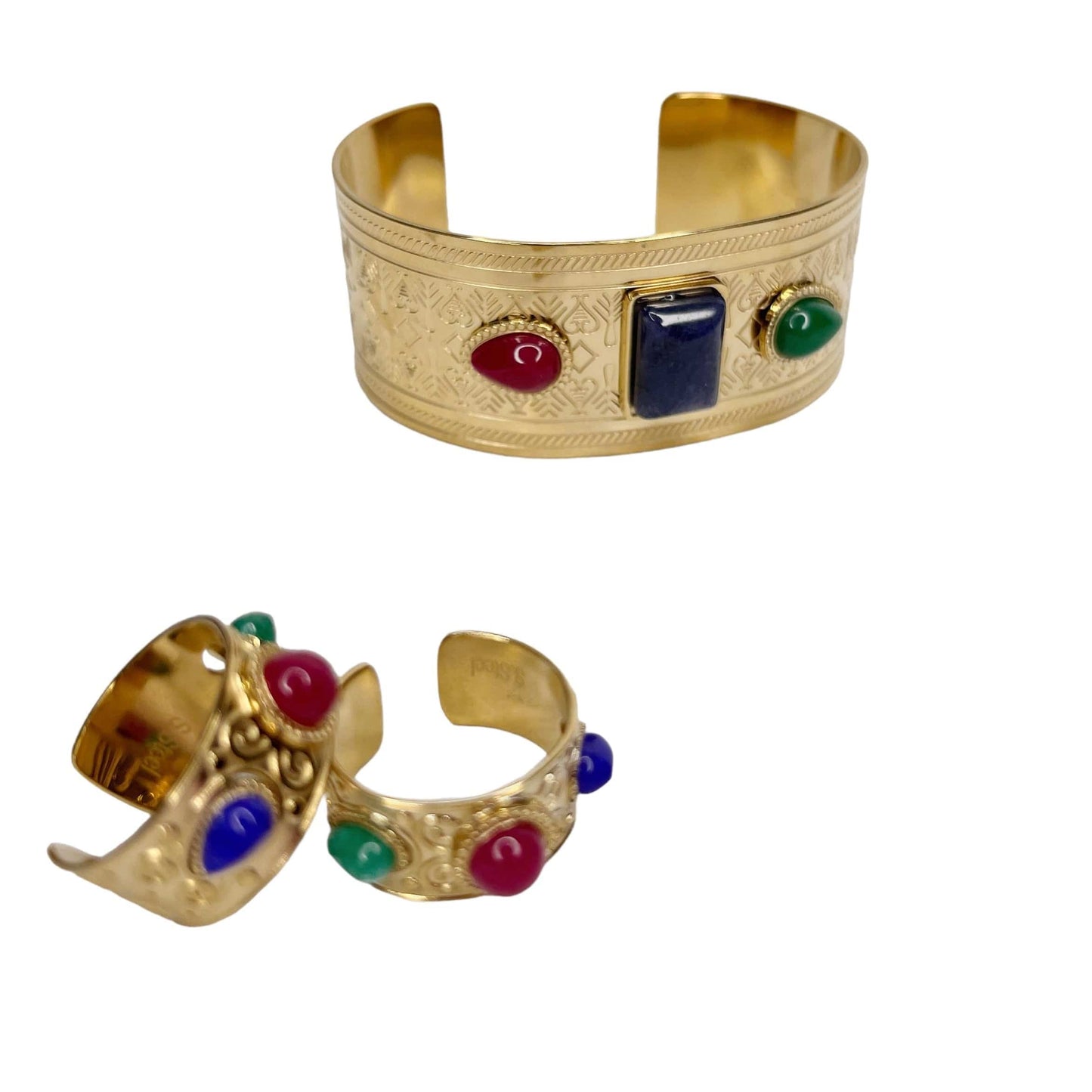 Cléopatre : Bague avec trois-mini pierres naturelles polies