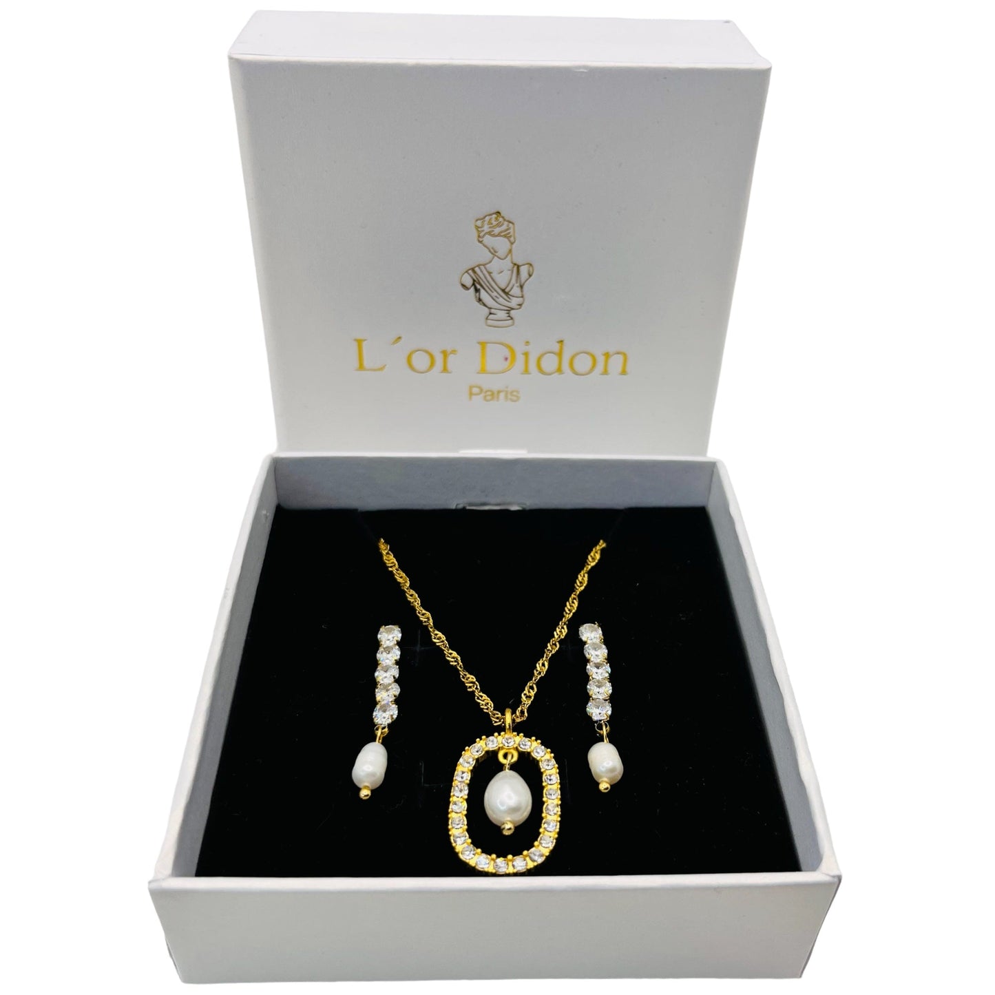 Coffret Perla : Boucles d'oreilles pendantes et collier