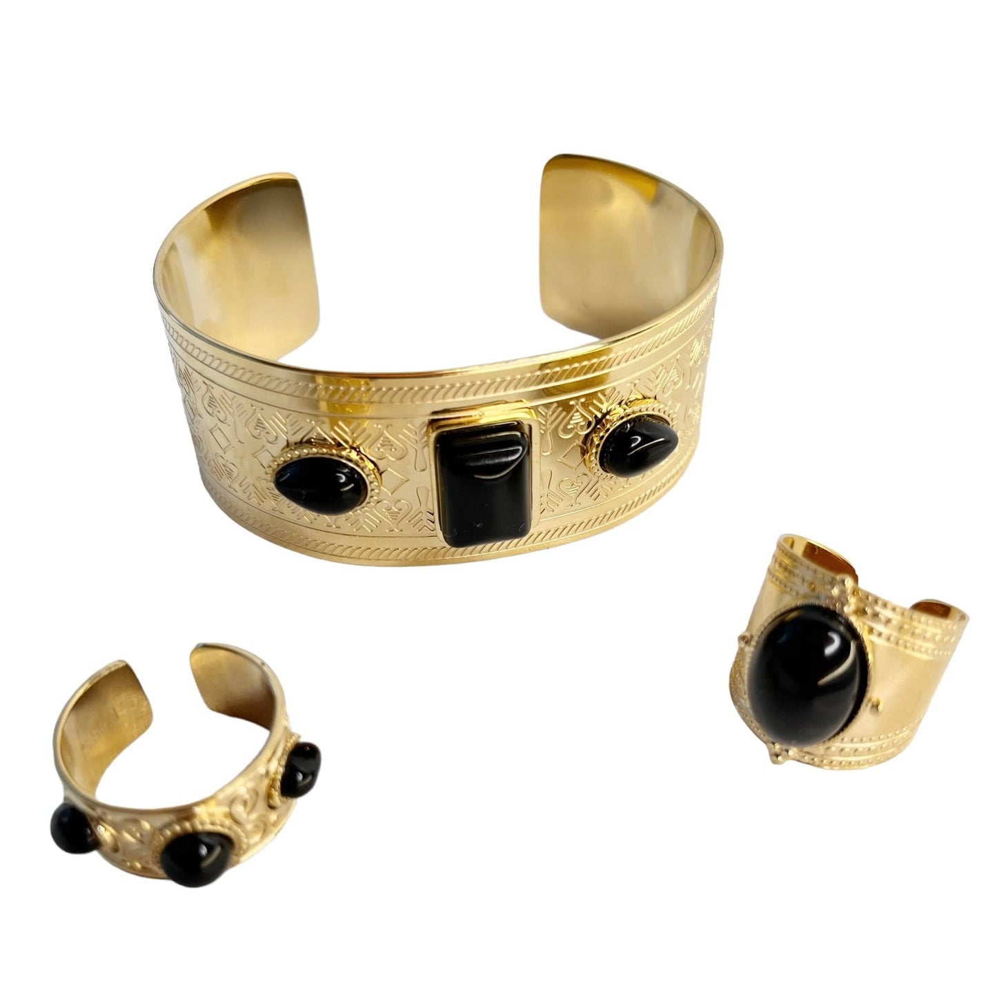 Cléopatre : Bague avec trois-mini pierres naturelles polies