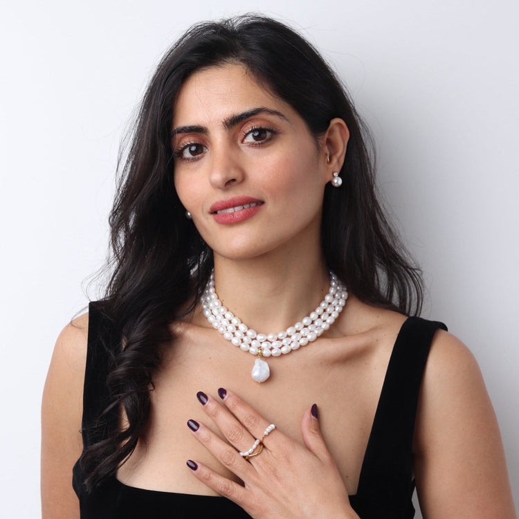 Collier perle ras de cou trois rangs en perles naturelles, Lady Diana, L'Or Didon
