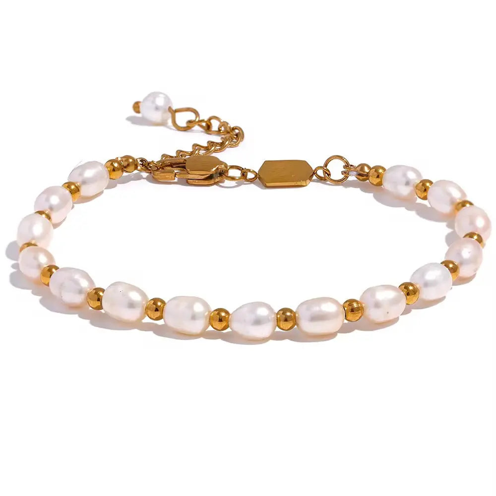 Bracelet de perles d'eau douce : breloque florale en plaqué or, pierre de naissance juin - France Bracelet de perles d'eau douce : breloque florale en plaqué or, pierre de naissance juin - France