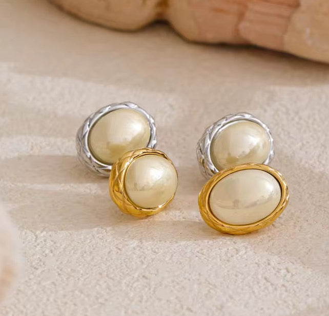 Boucles d'oreilles Nacre & doré style vintage « Christelle »