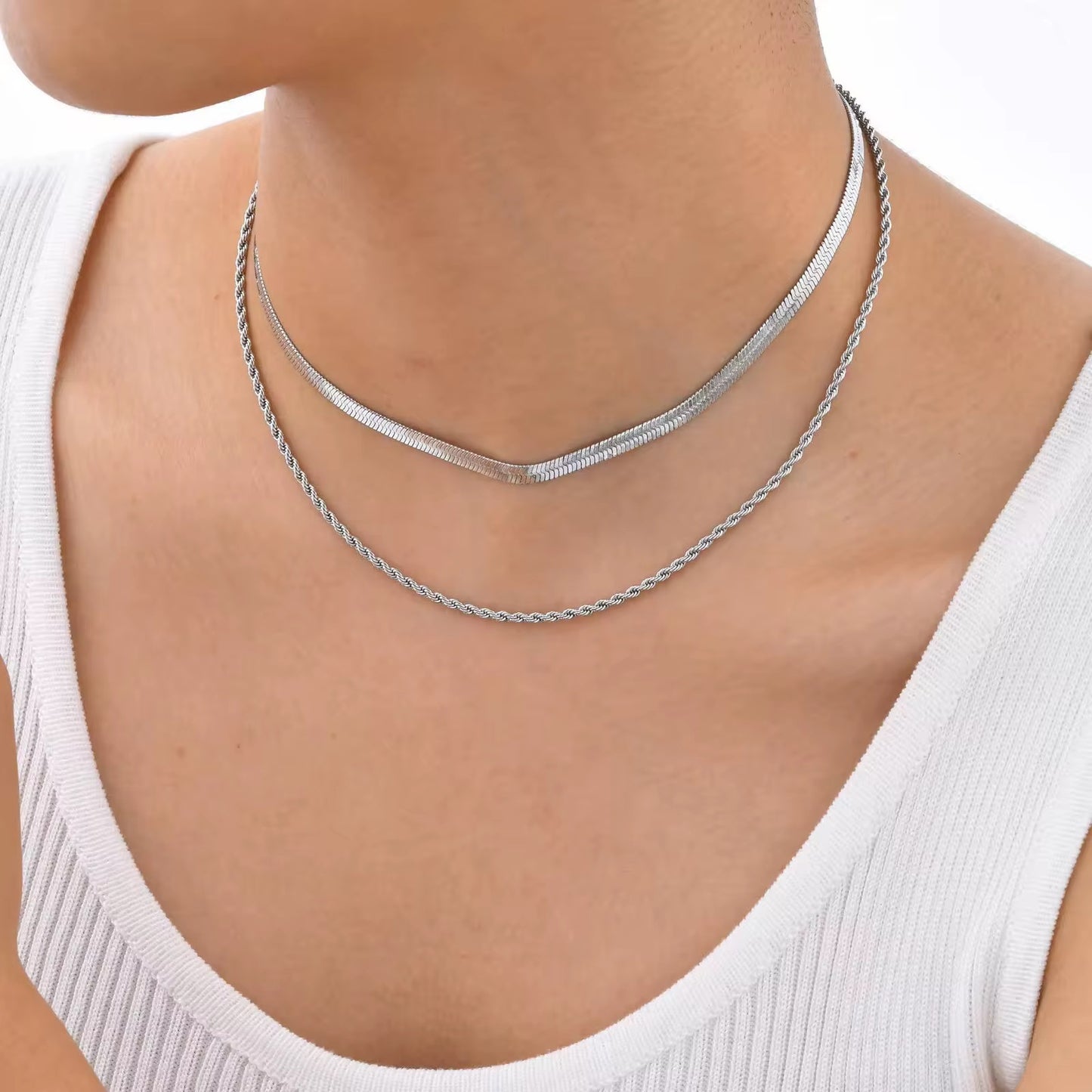 Together : Collier double chaine serpent et corde