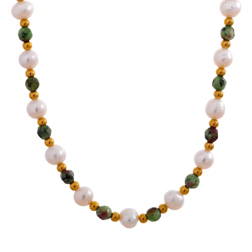 Collier perles naturelles & pierres semi-précieuses vertes – collier Élégant et intemporel 