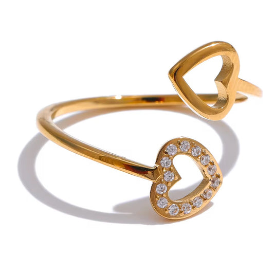 Bague deux cœurs croisés – acier inoxydable doré 18K