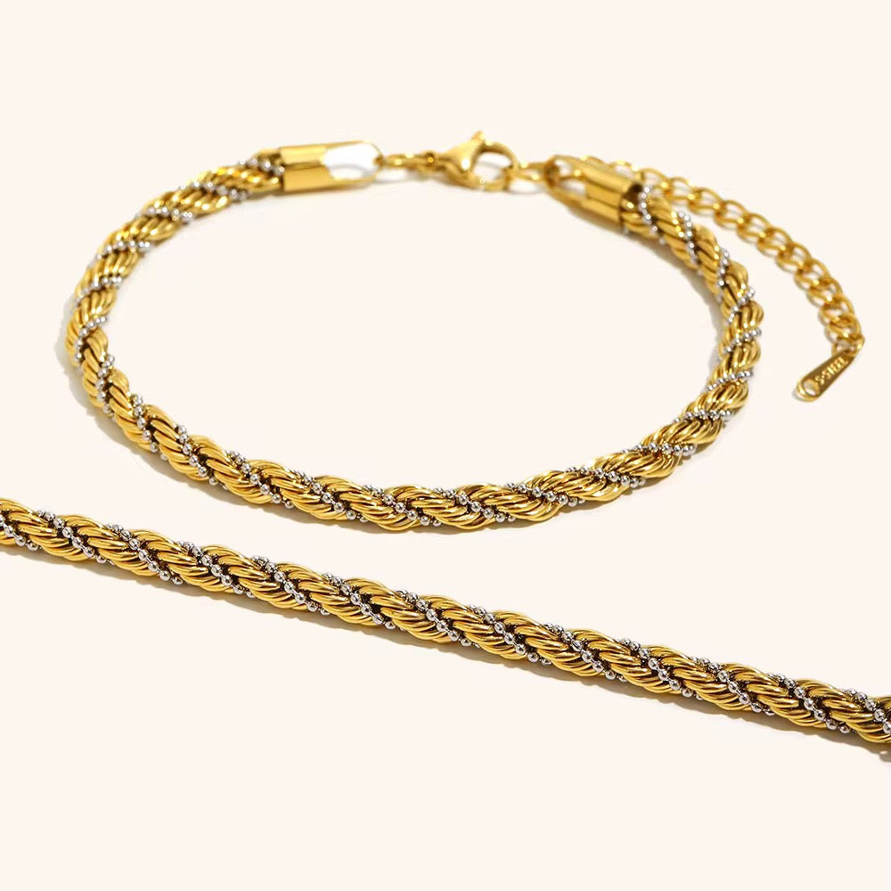 Bracelet torsadé bicolore en acier inoxydable doré à l’or fin