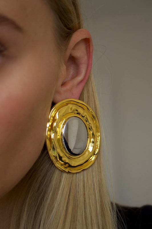 Boucles d’Oreilles Ovales Bicolores – Doré et Argenté