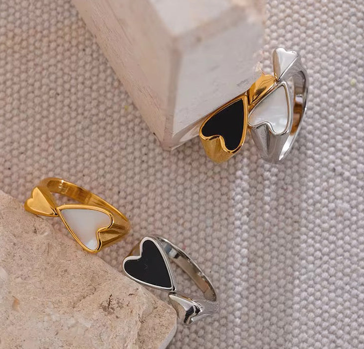 Bague ajustable en doré et en argenté : design cœur