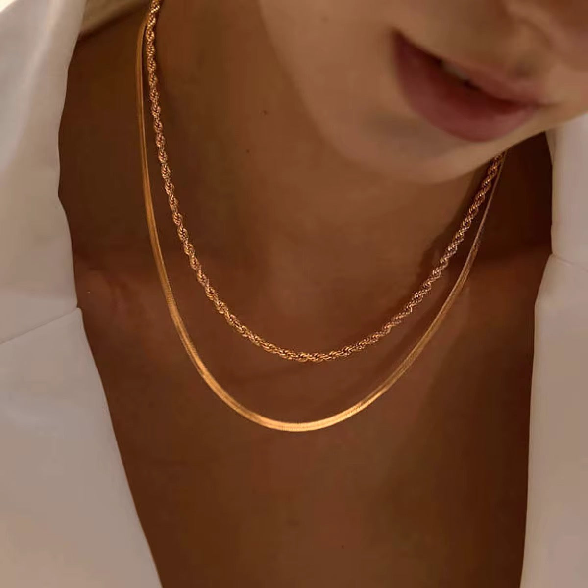 Together : Collier double chaine serpent et corde