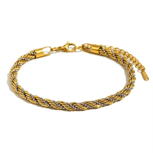 Bracelet torsadé bicolore en acier inoxydable doré à l’or fin