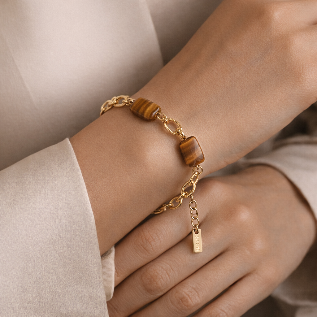 Bracelet doré œil de tigre – acier inoxydable | L’or Didon Paris