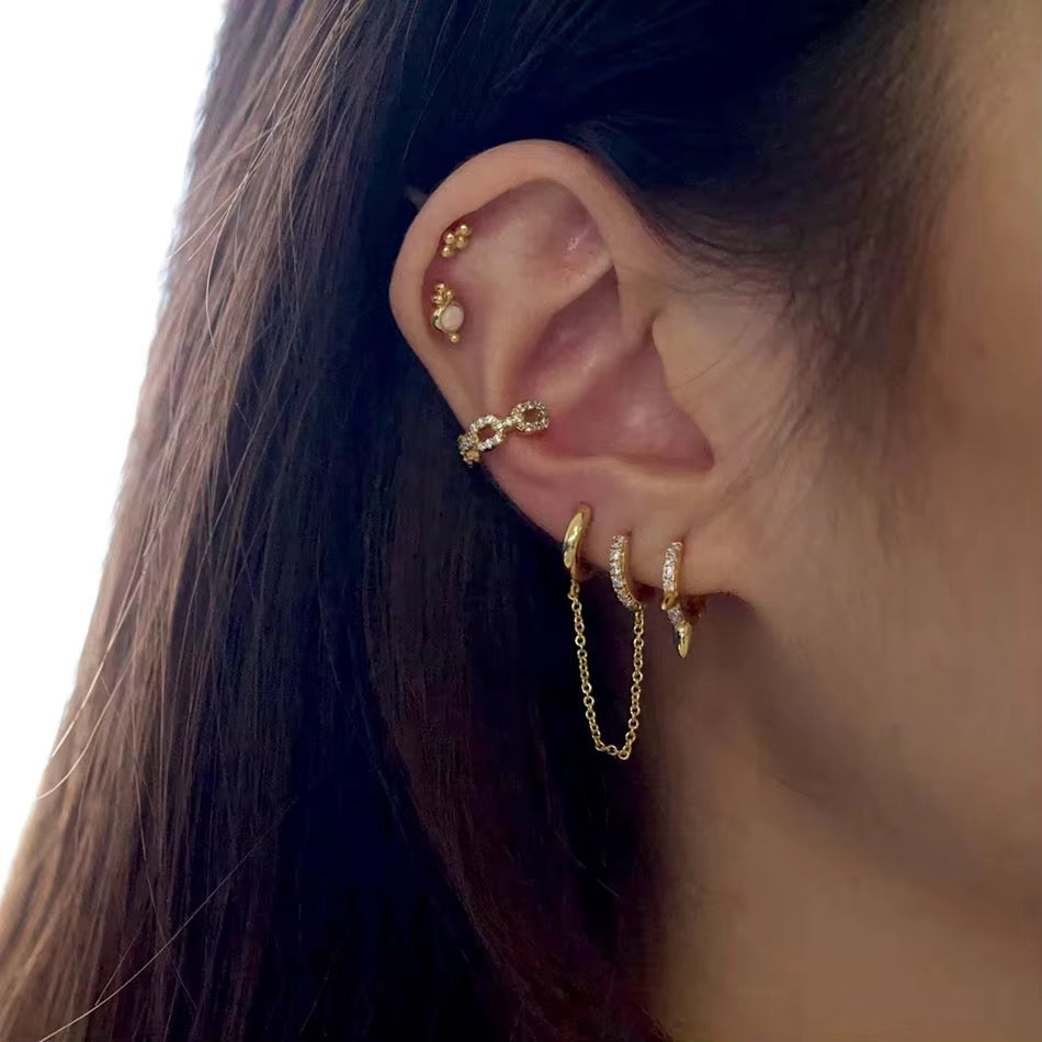 Double mini créoles avec chaînettes en acier chirurgical inoxydable