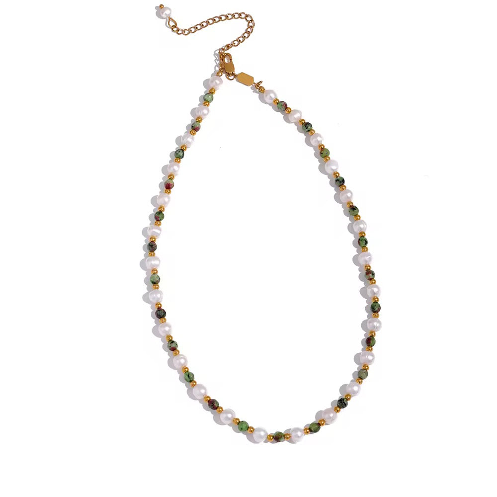 Collier perles naturelles & pierres semi-précieuses vertes – collier Élégant et intemporel 
