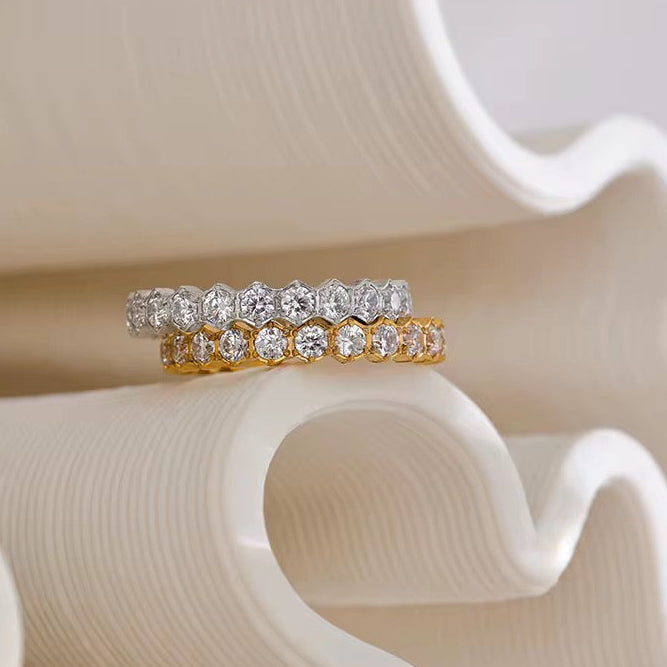 Bague alliance en acier chirurgical sertie de zircons – Doré ou argenté L'or Didon