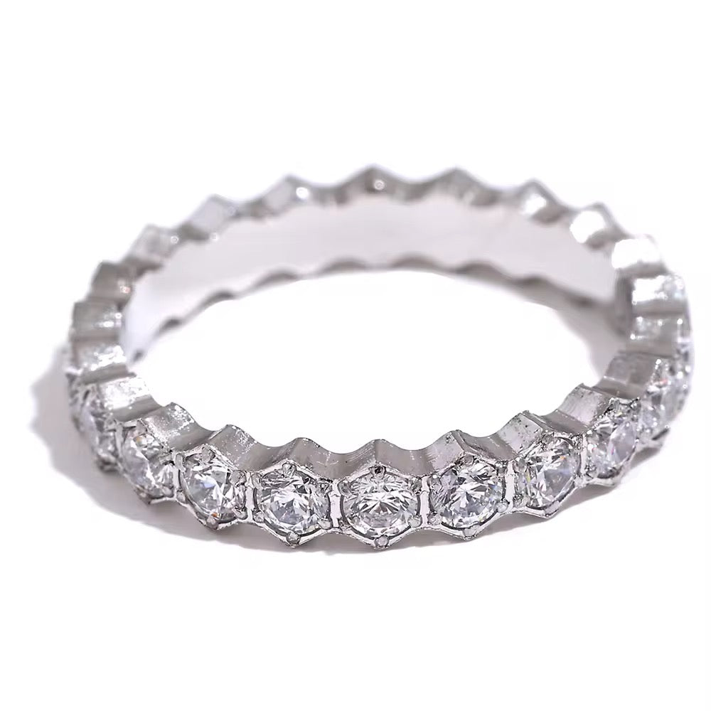 Bague alliance en acier chirurgical sertie de zircons – Doré ou argenté L'or Didon