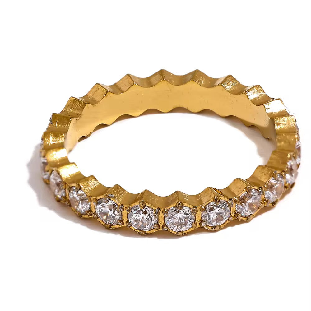 Bague alliance en acier chirurgical sertie de zircons – Doré ou argenté L'or Didon