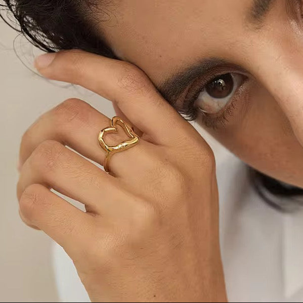 bague en acier inoxydable doré forme cœur L'or Didon