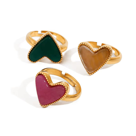 Bague coeur en résine : verte, rose ou ivoire
