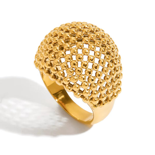 Bague dôme texturé – acier inoxydable doré ou argenté