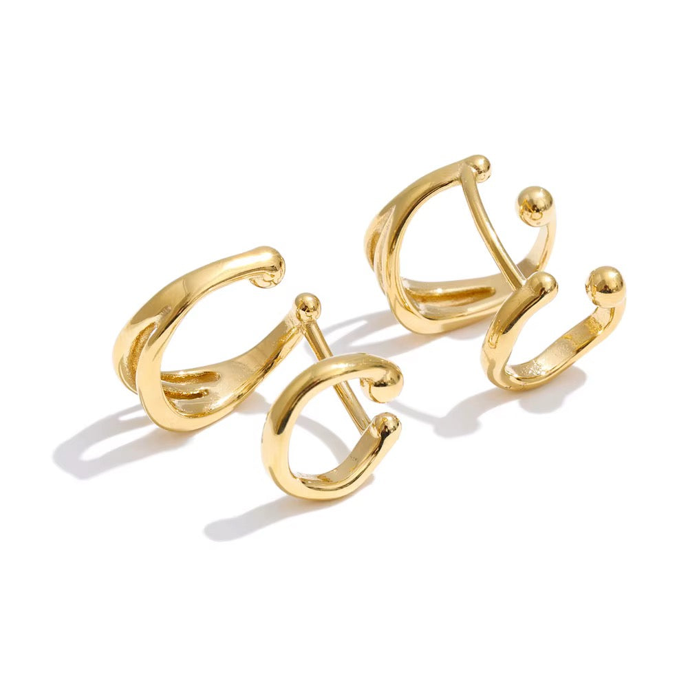 Bijou d’oreille double sans perçage en acier inoxydable doré