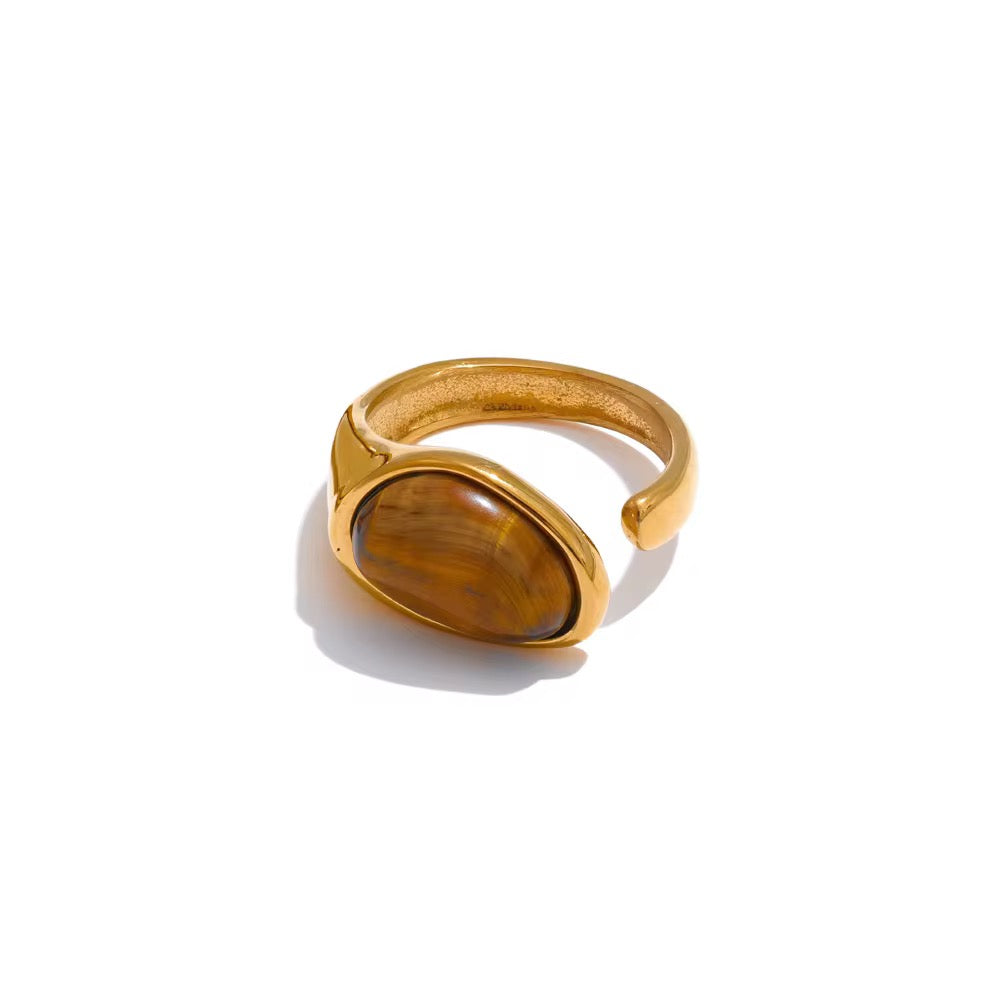 Bague Juliette en acier inoxydable doré – Pierre œil de tigre marron L'or Didon