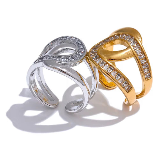 Bague entrelacée zircon – doré ou argenté : Paula