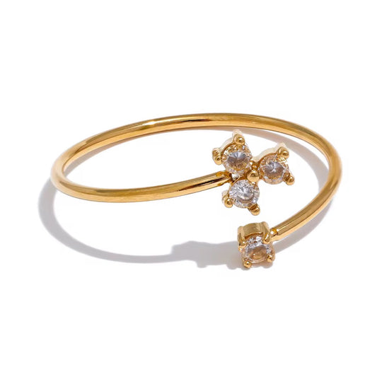 Bague fleur zircon – acier inoxydable doré 18K