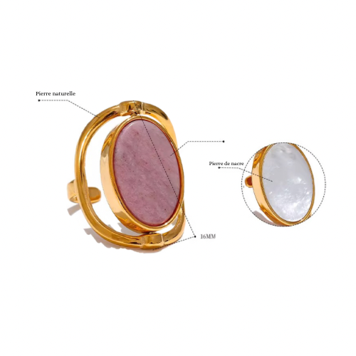 Philippine : Bague réversible 2-en-1 en acier inoxydable doré – Nacre & pierre naturelle rose L'or Didon