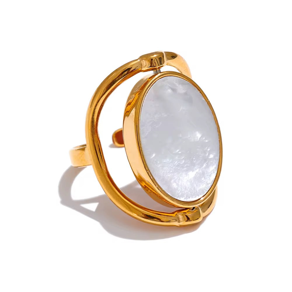 Philippine : Bague réversible 2-en-1 en acier inoxydable doré – Nacre & pierre naturelle rose L'or Didon