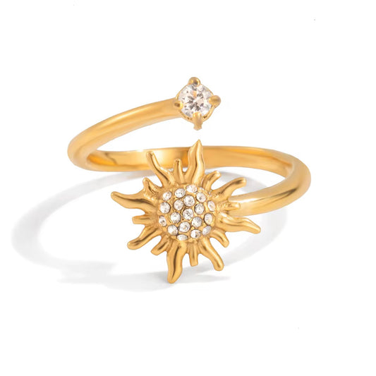 Bague soleil zircon – acier inoxydable doré 18K